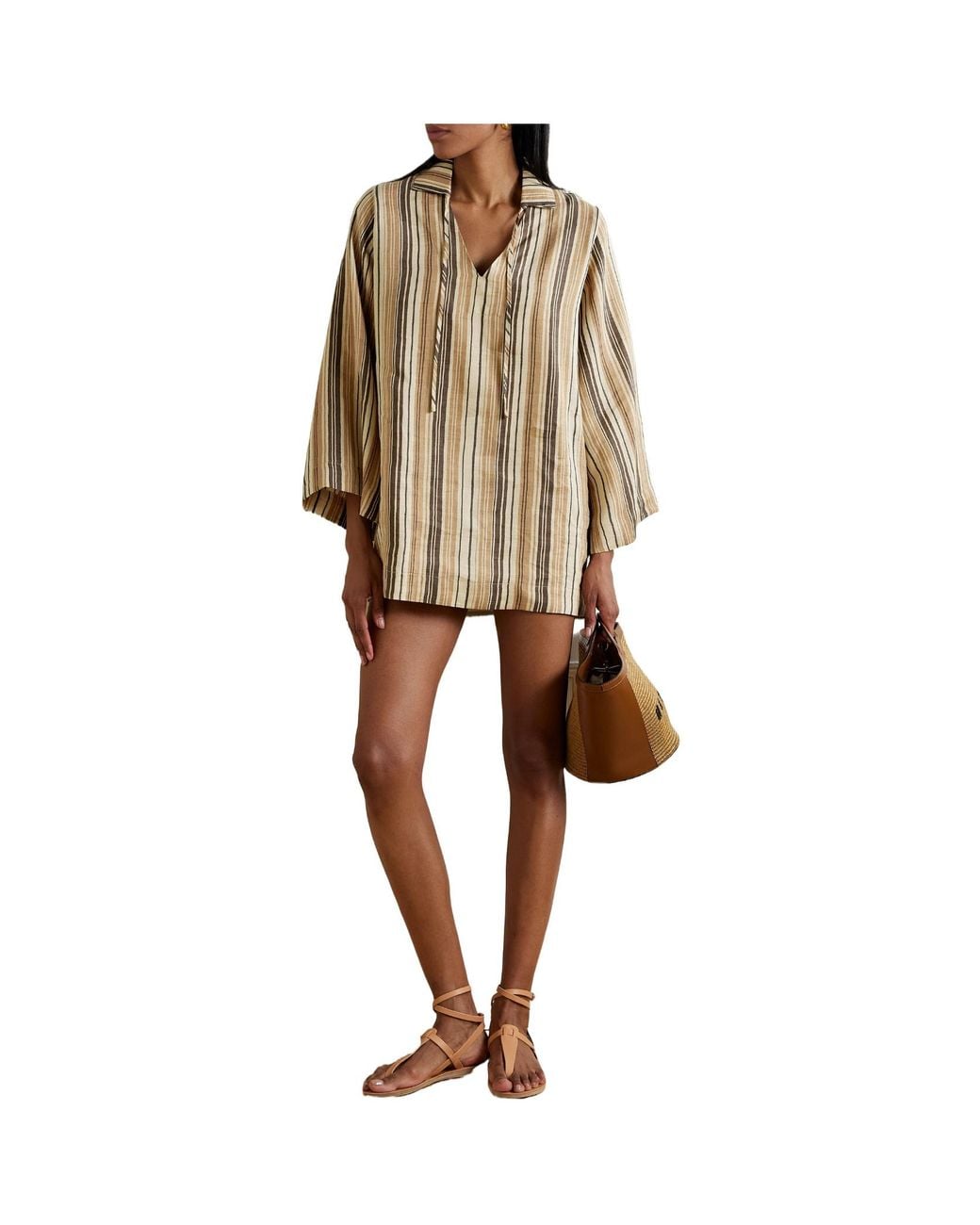 Lisa Marie Fernandez Natural Striped Linen Blend Tunic