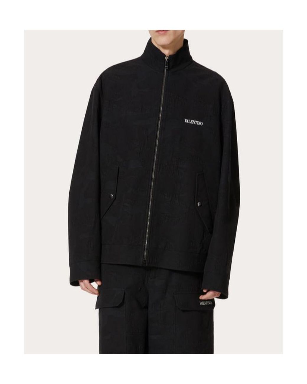 Valentino Black Logo Detailed Zip-Up Long-Sleeved Jacket for men