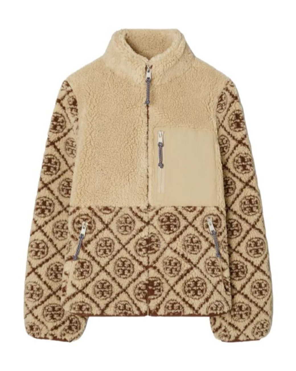 Tory Burch Natural T Letter Combination Fleece Jacket