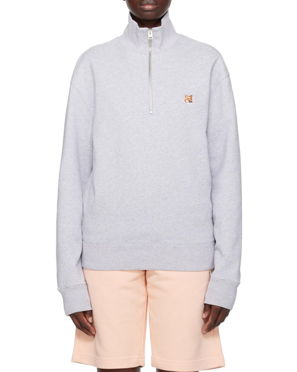 Maison Kitsuné White Maison Kitsuné Fox Head Patch Half-Zip Sweatshirt for men