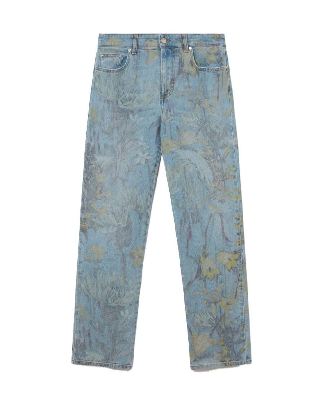 Stella McCartney Blue Floral Print Straight-Leg Jeans