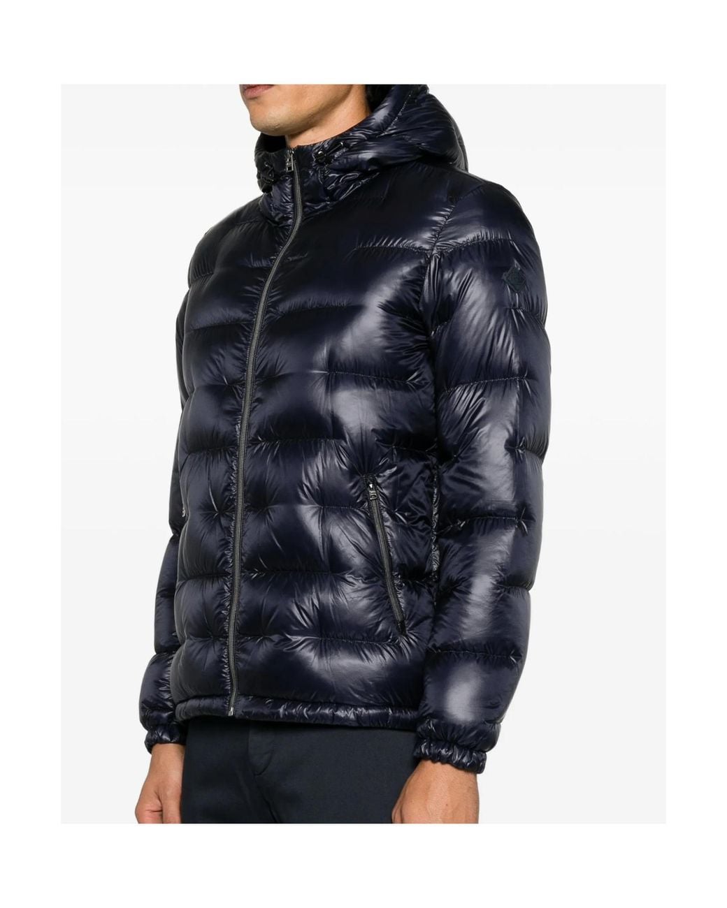Herno Blue Quilted Zip-Up Hooded Jacket for men