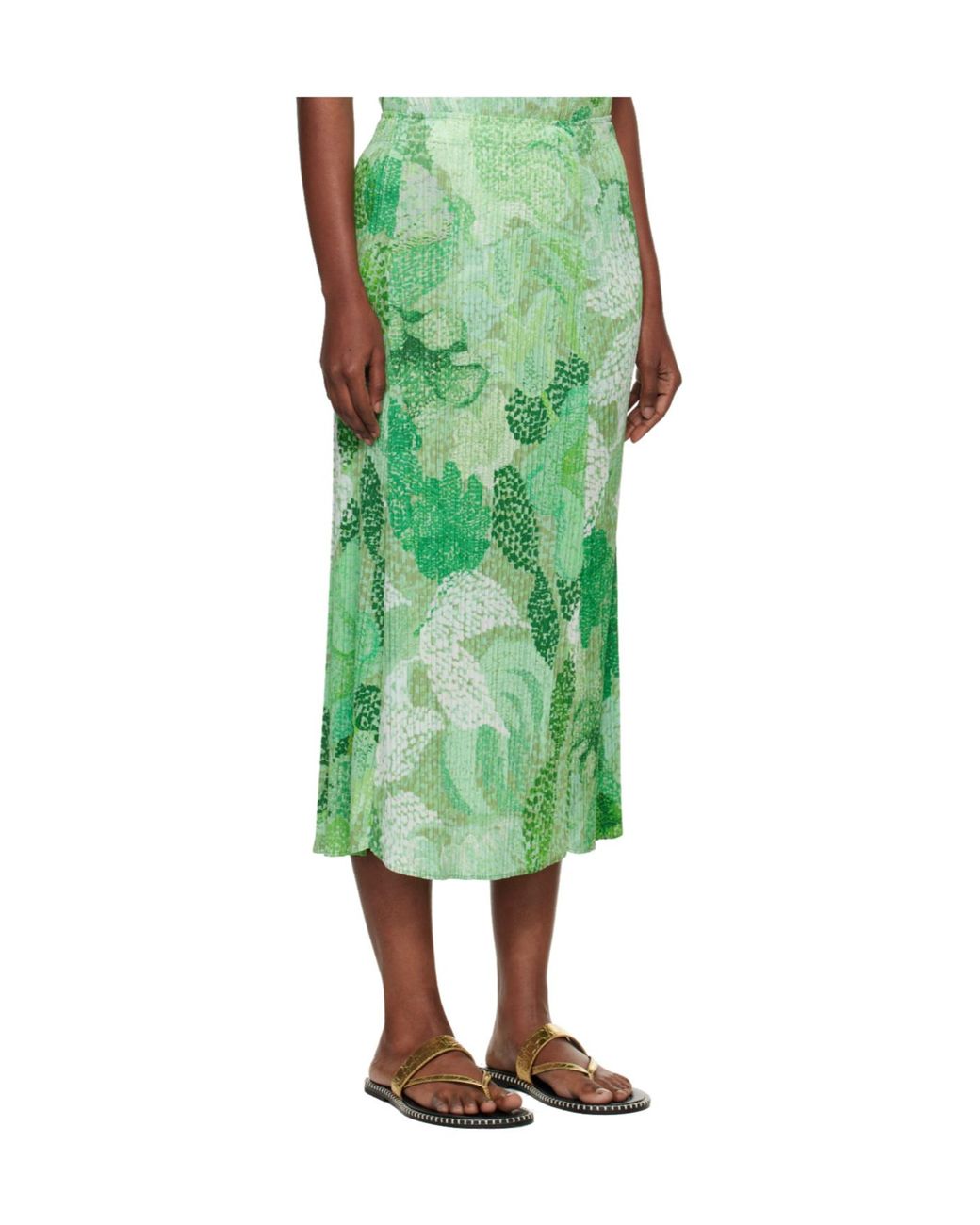 Pleats Please Issey Miyake Green Pleated Midi Skirt