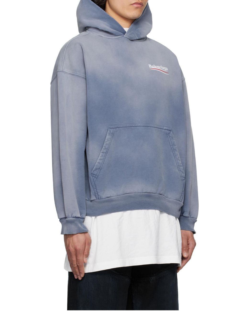 Balenciaga Blue Logo Printed Hoodie for men
