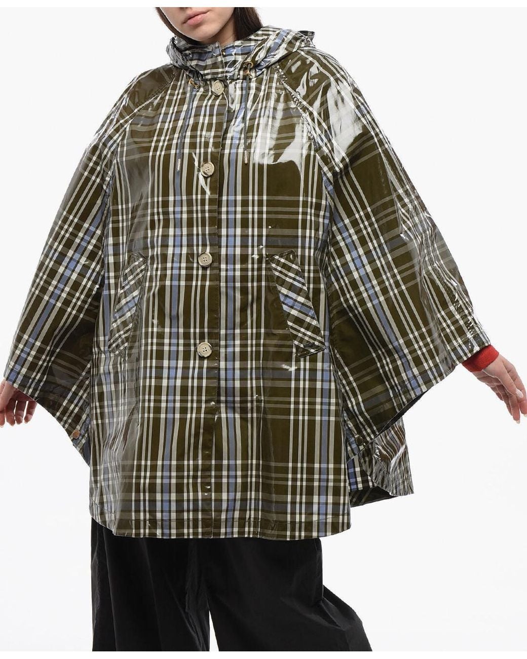 Woolrich Green Hawthorn Check-Pattern Cape