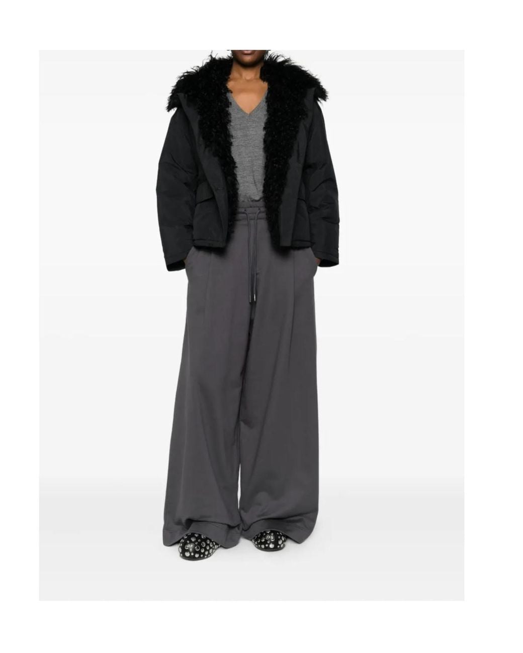 Yves Salomon Black Down Jacket With Faux-Fur Trim And A Hood