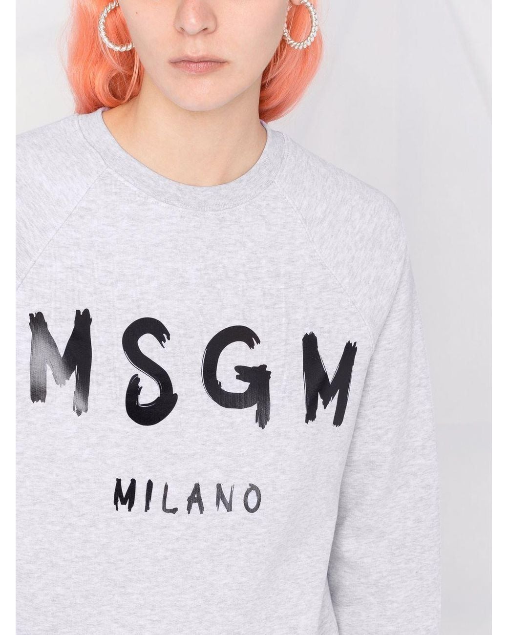 MSGM White Logo-Print Crew Neck Sweatshirt