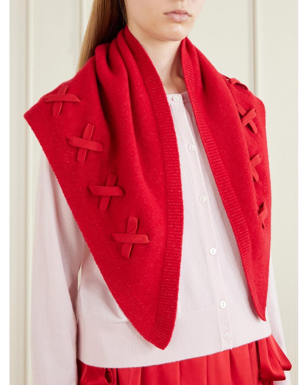 Simone Rocha Red Lace-Up Neckerchief Scarf