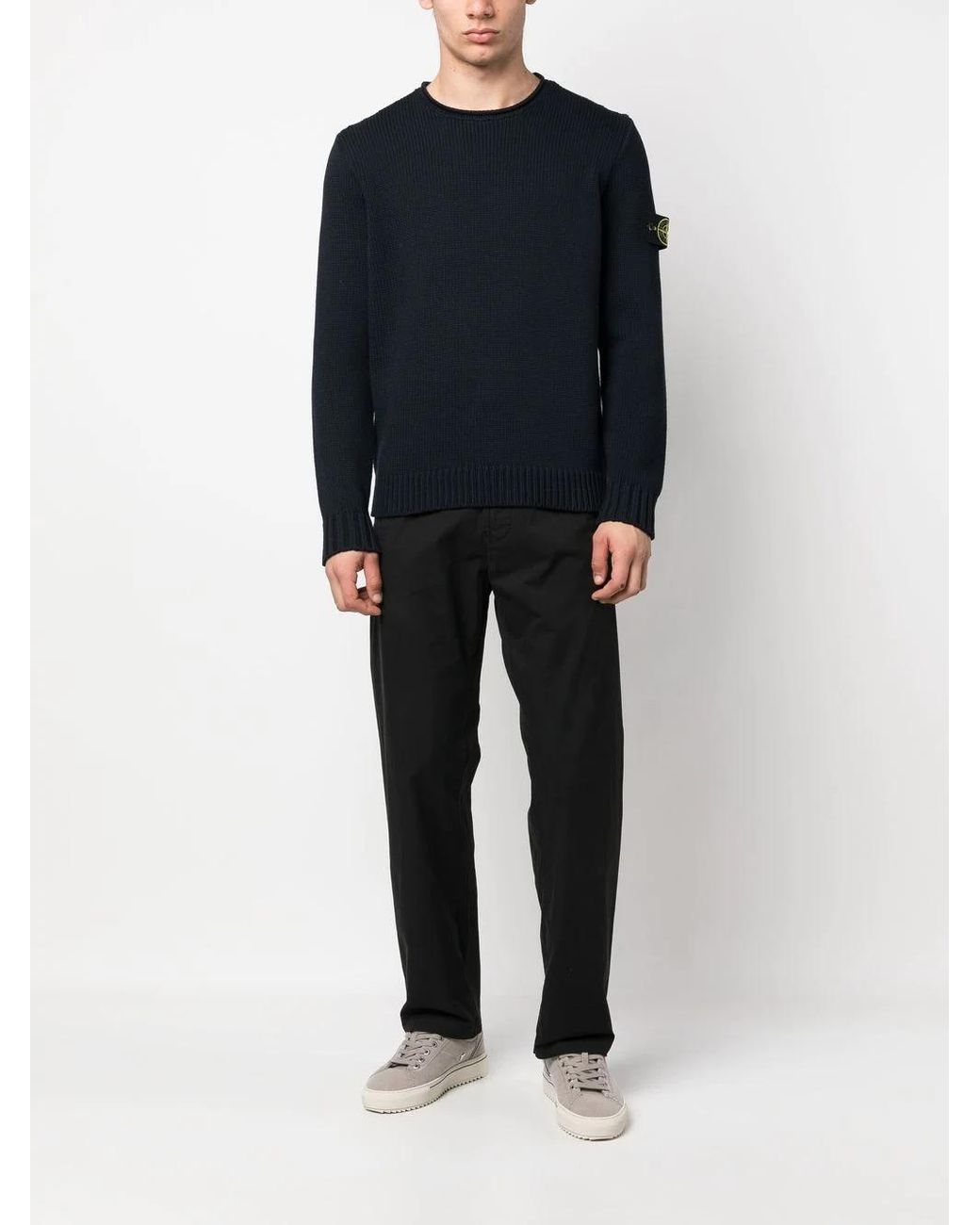 Stone Island Black Compass-Motif Crew Neck Sweatshirt for men