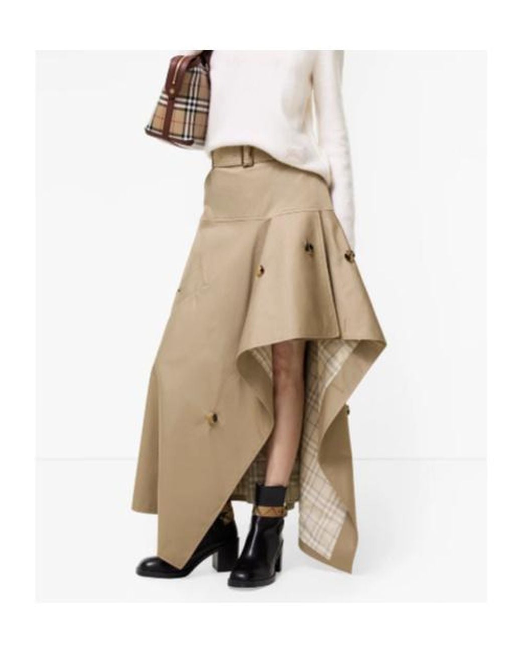 Burberry Natural Belted Asymmetric Midi Skirt