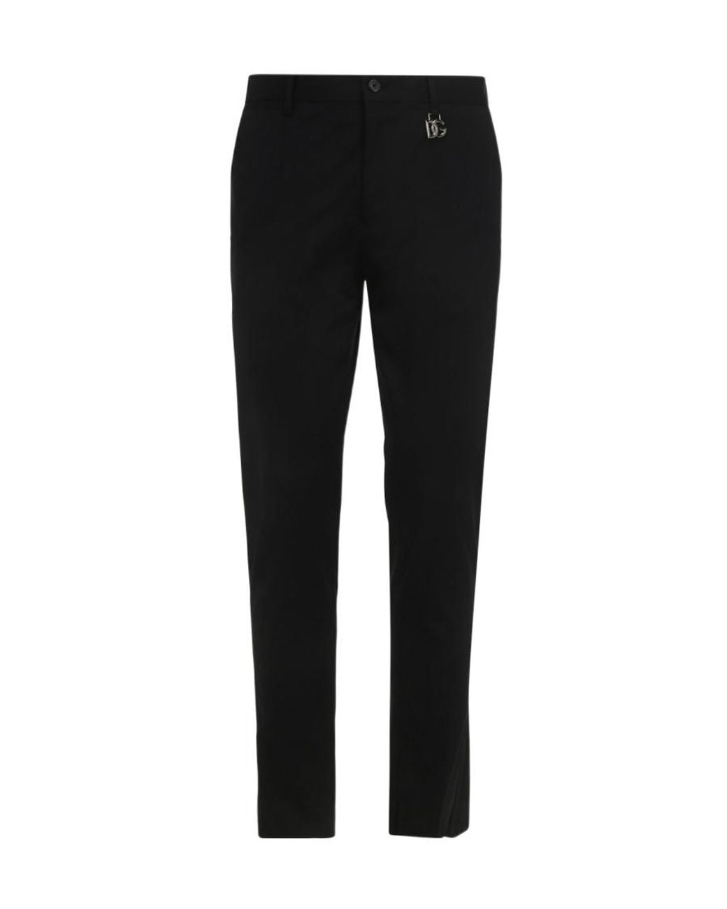 Dolce & Gabbana Black Logo Plaque Buttoned Pants for men