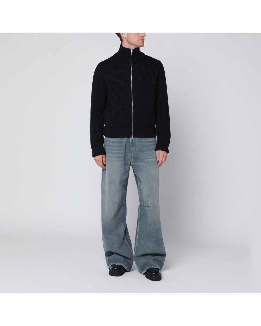 Maison Margiela Black Zipped Long Sleeved Cardigan for men