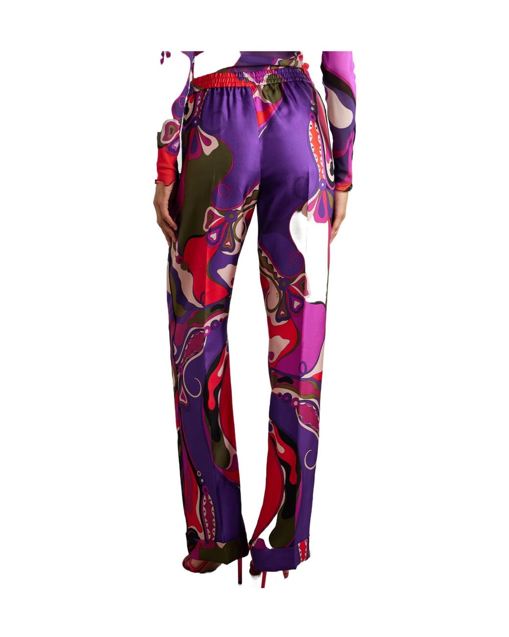 Emilio Pucci Red Printed Silk-Twill Straight-Leg Pants