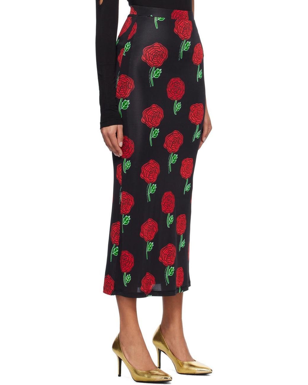 Versace Jeans Red Couture High-Waist Floral-Printed Straight Hem Skirt