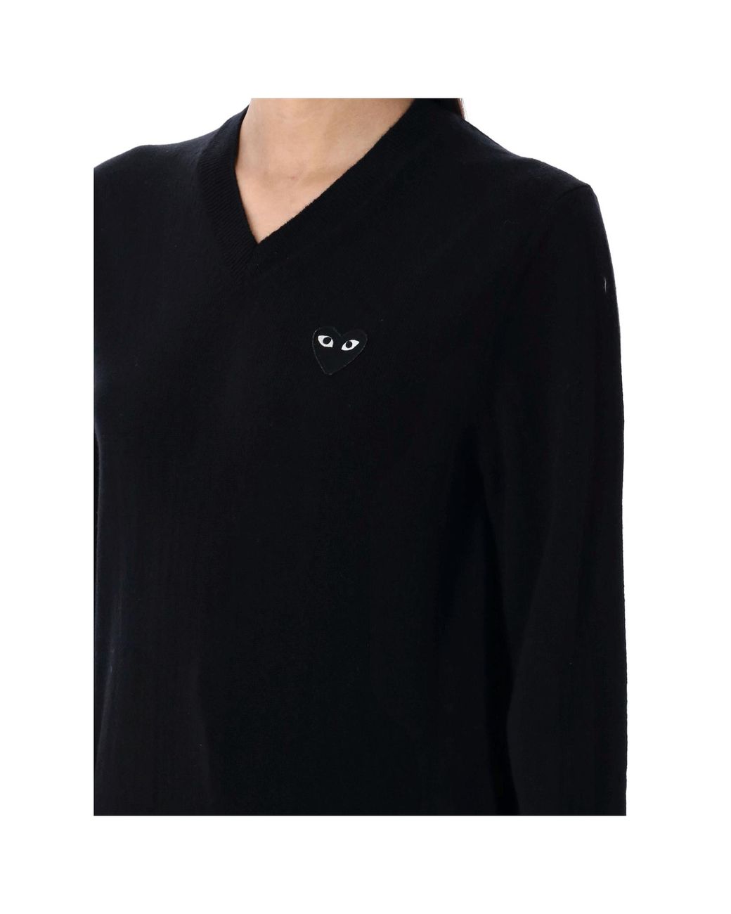 COMME DES GARÇONS PLAY Black Comme Des Garçons Play Heart Patch V-Neck Jumper for men