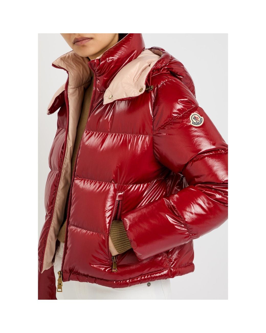 Moncler Red Hooded Short Down Jacket