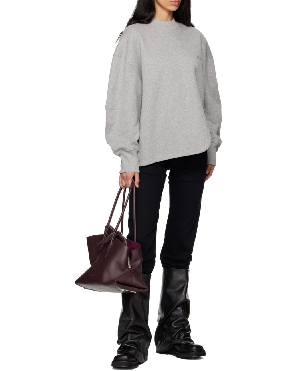 The Attico Gray The Logo Embroidered Crewneck Sweatshirt