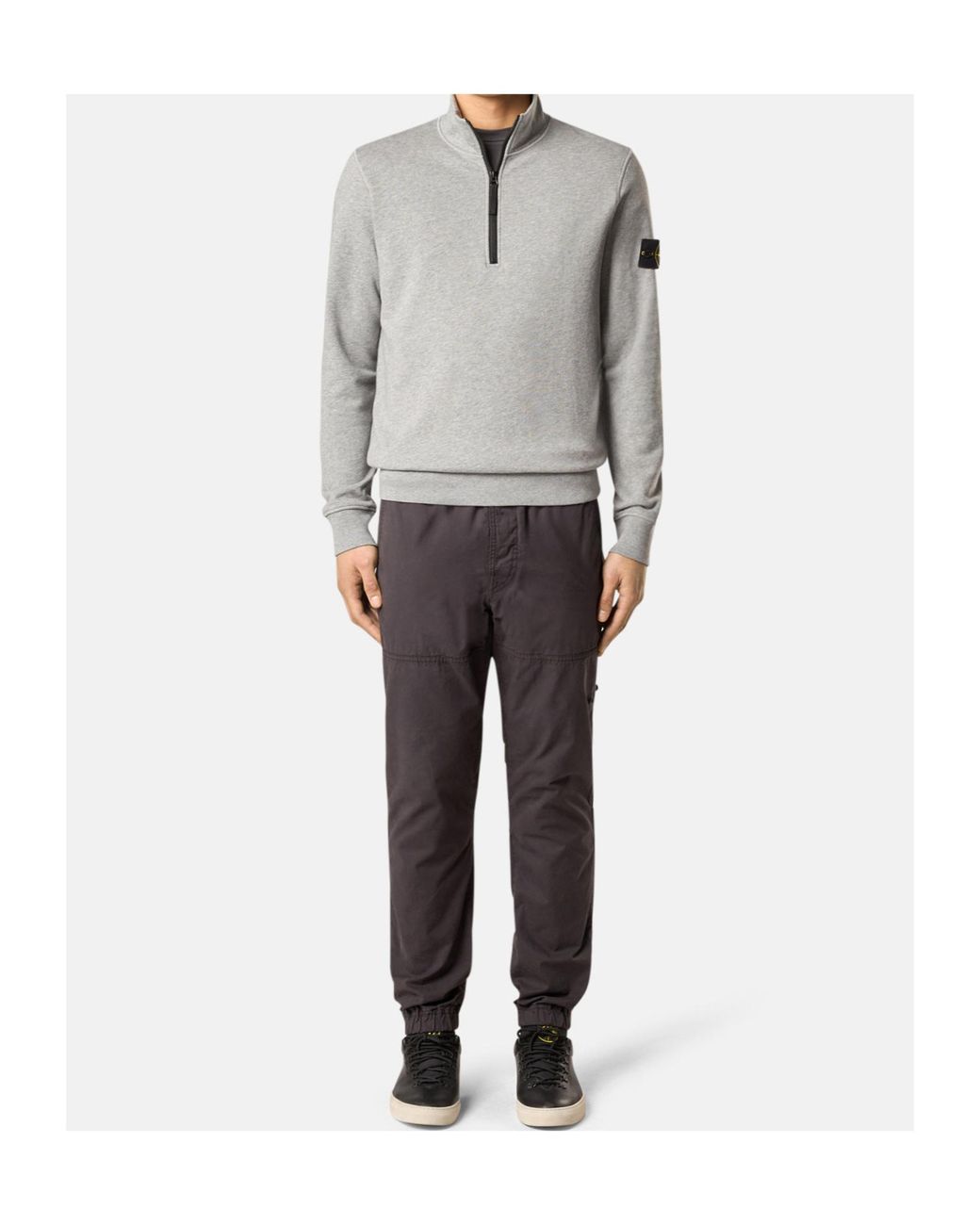 Stone Island Gray Logo-Patch Half-Zip Sweatshirt for men