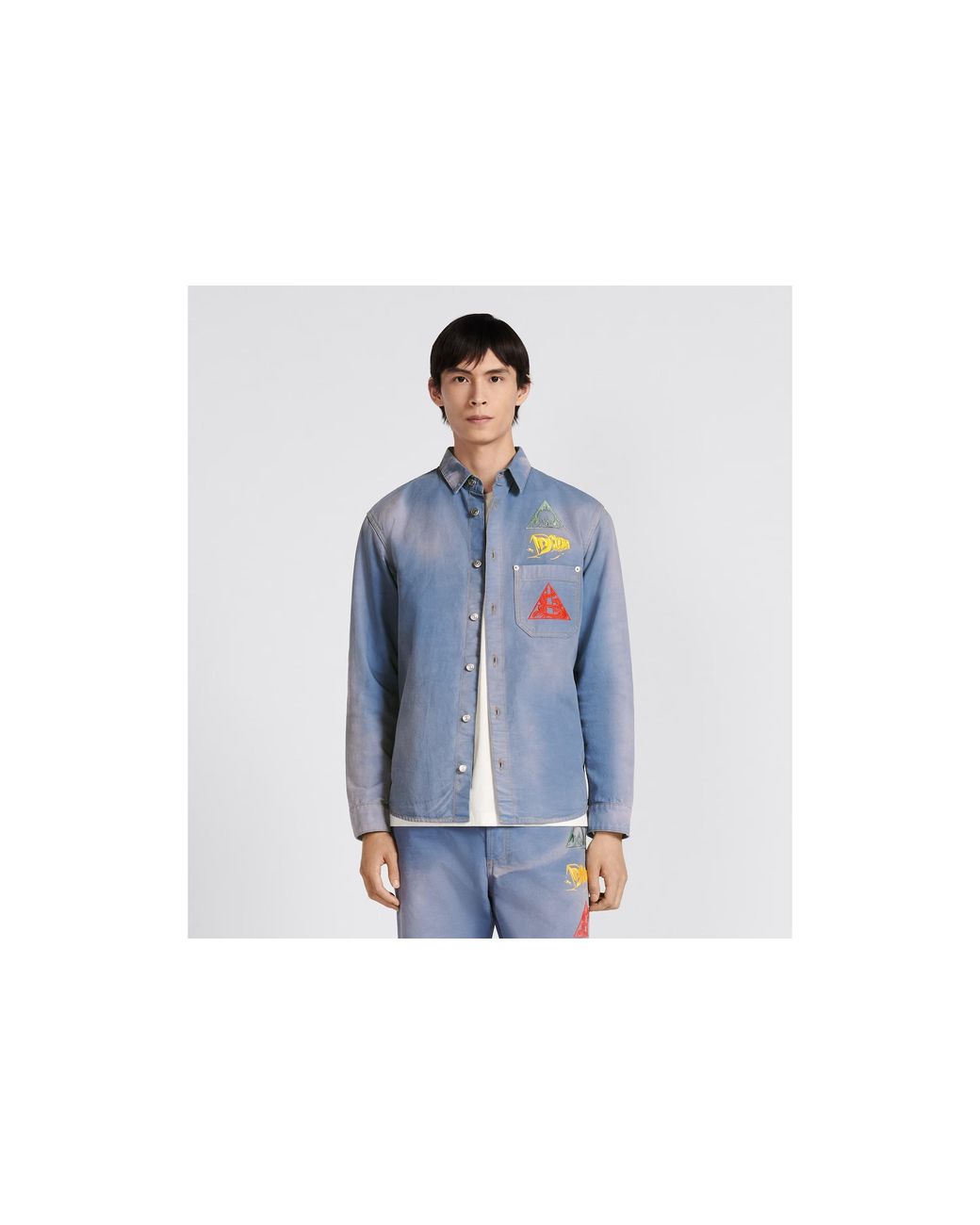 Dior Blue Homme Buttoned Long-Sleeved Denim Shirt for men