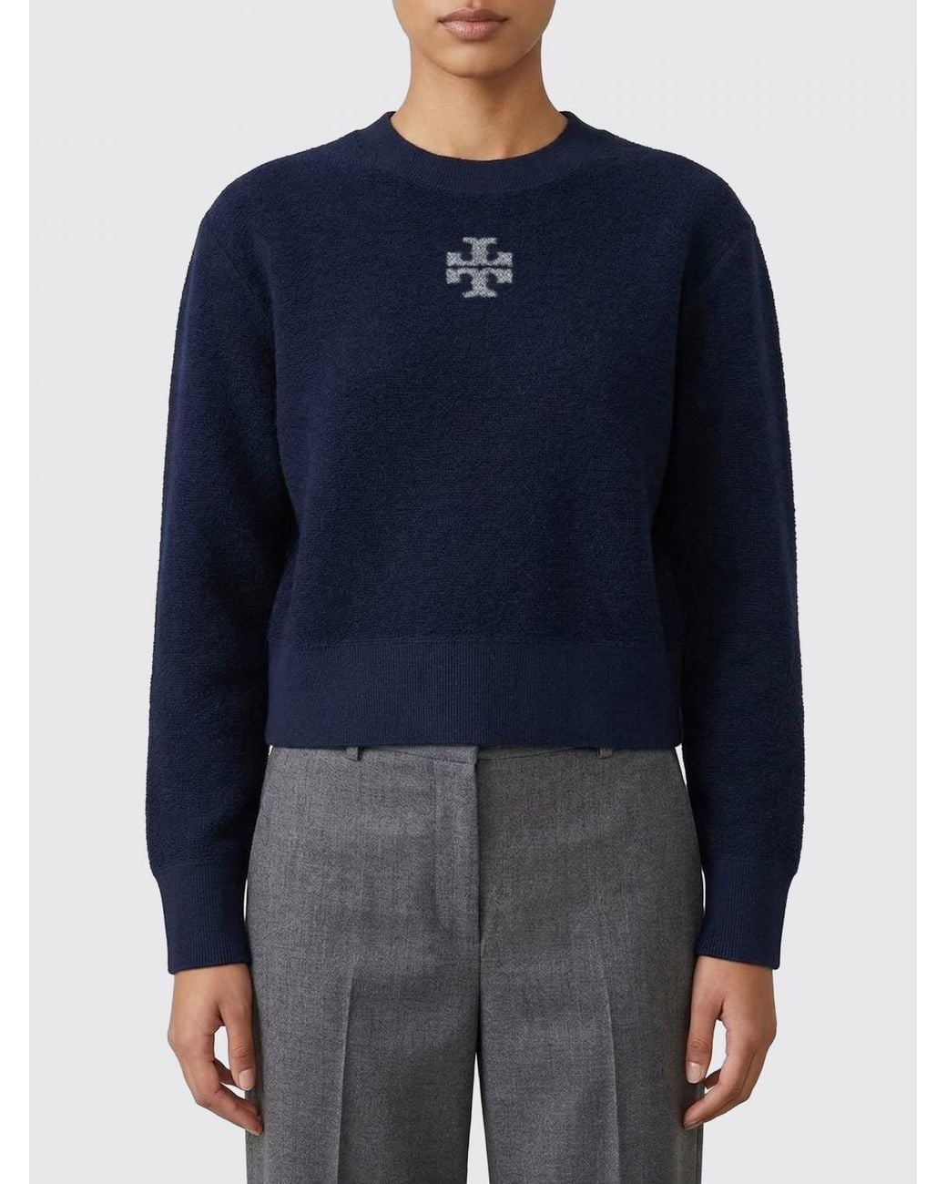Tory Burch Blue Logo Crew Knitted Sweater