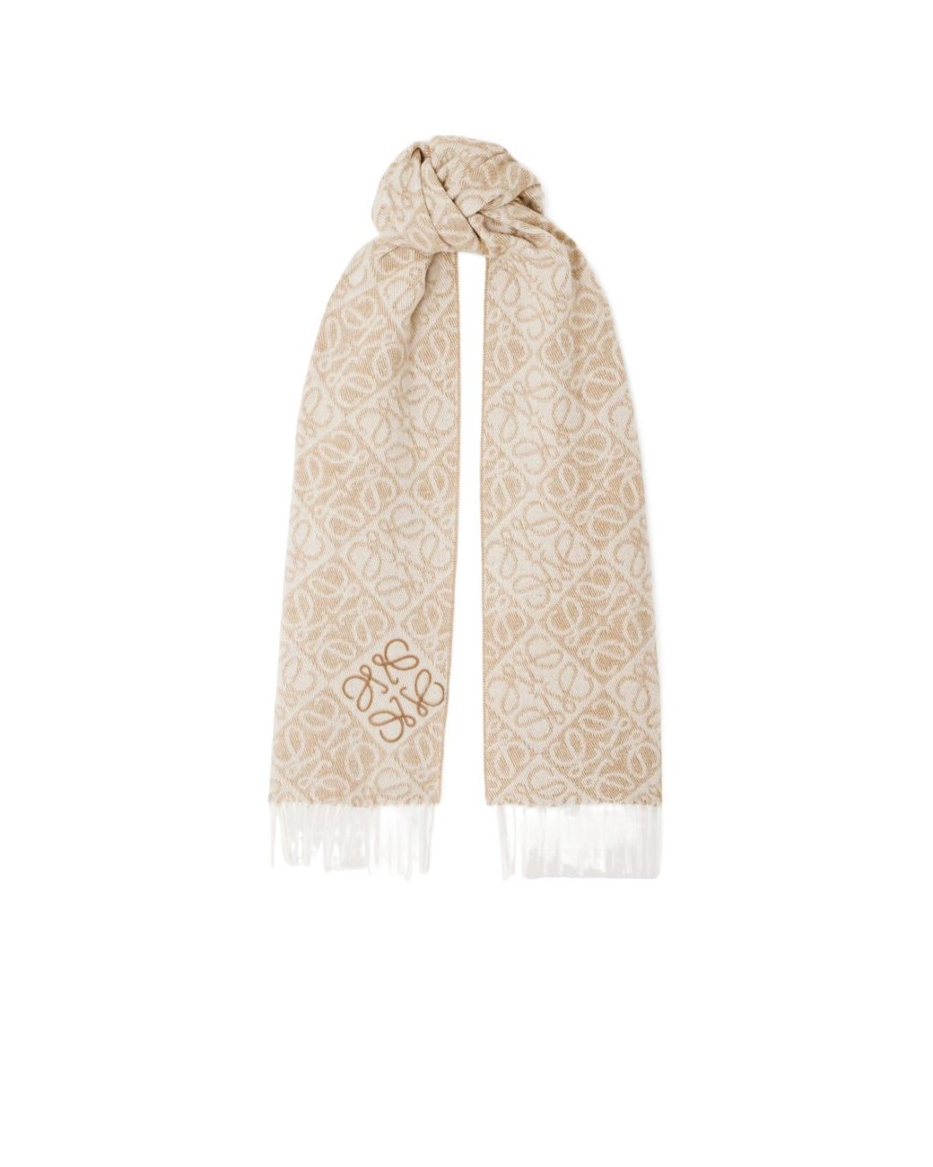 Loewe Natural Monogram Jacquard Fringed Scarf