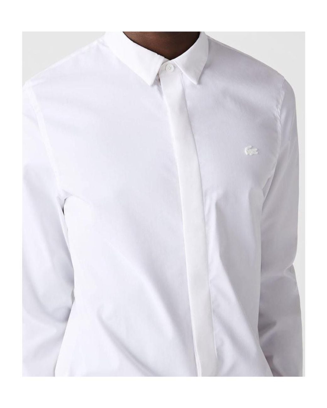 Lacoste White Slim Fit Concealed Placket Poplin Shirt for men