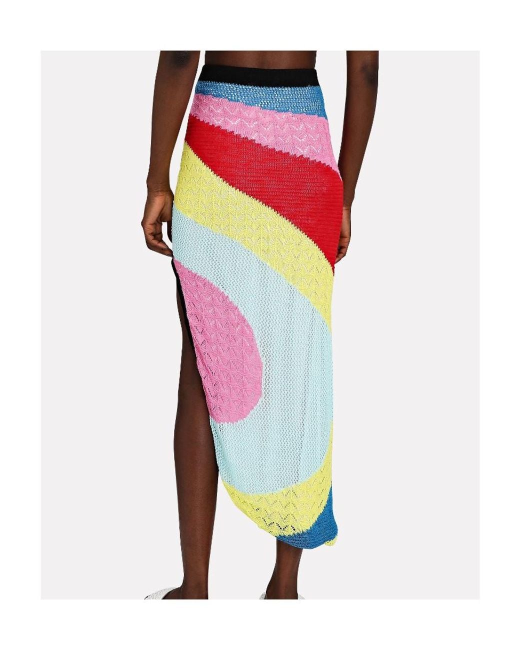 Staud White Striped Asymmetric Knitted Skirt