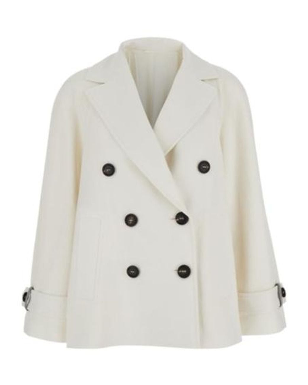 Brunello Cucinelli White Double-Breasted Long Sleeved Coat