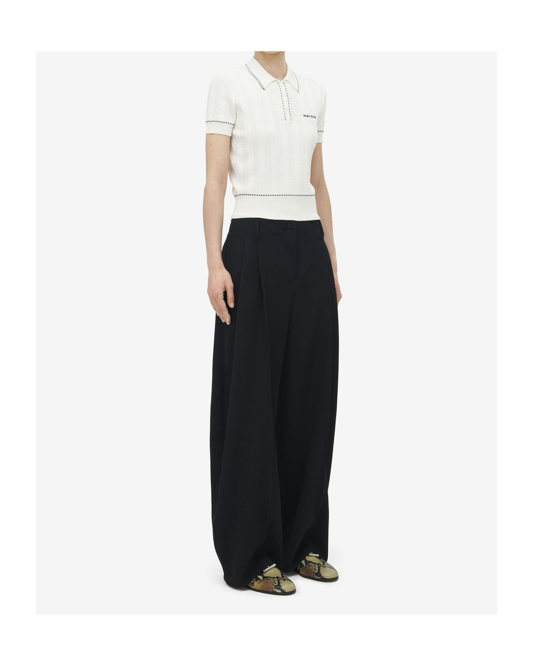 McQueen White Logo Embroidered Knitted Polo Shirt
