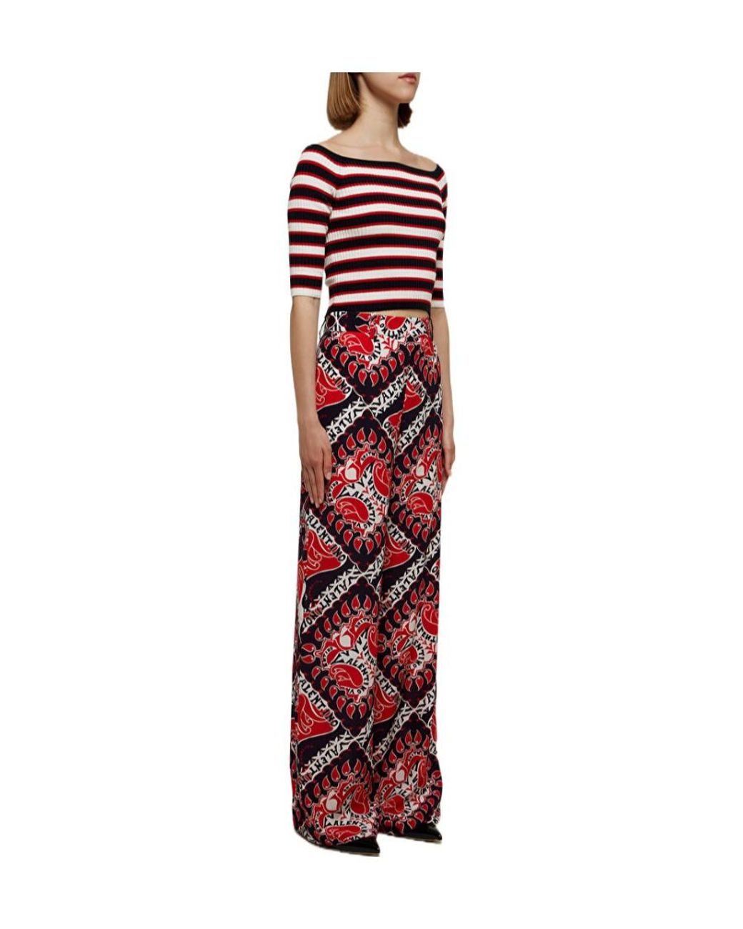 Valentino Red All-Over Printed Straight Leg Trousers