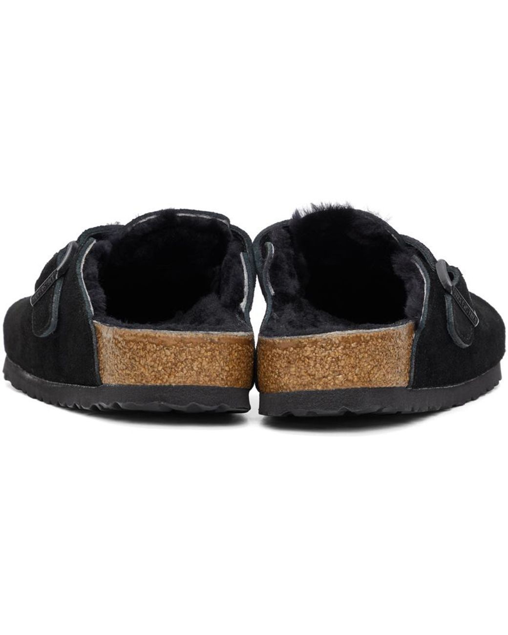 Birkenstock Black Boston 'Mink' Shearling Mules