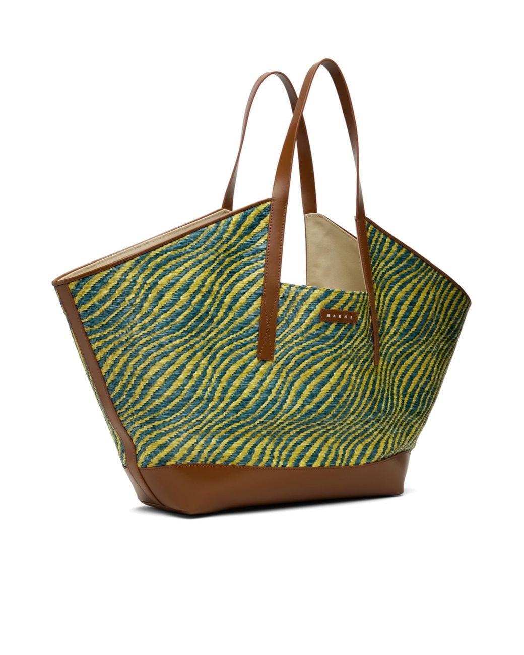 Marni Green Logo Patch Waves Tote Bag
