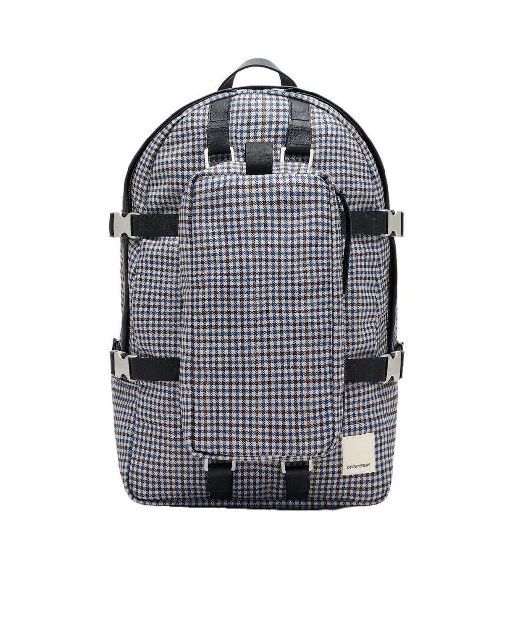 Emporio Armani Gray Eagle Club Capsule Collection Checked Nylon Backpack for men