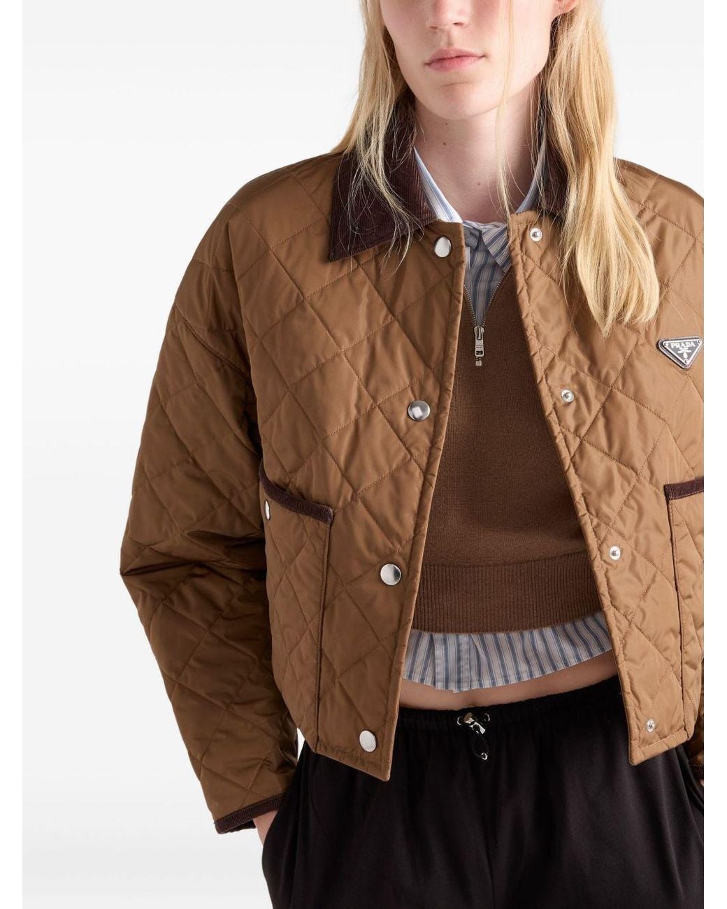 Prada Brown Logo Plaque Quilted Jacket
