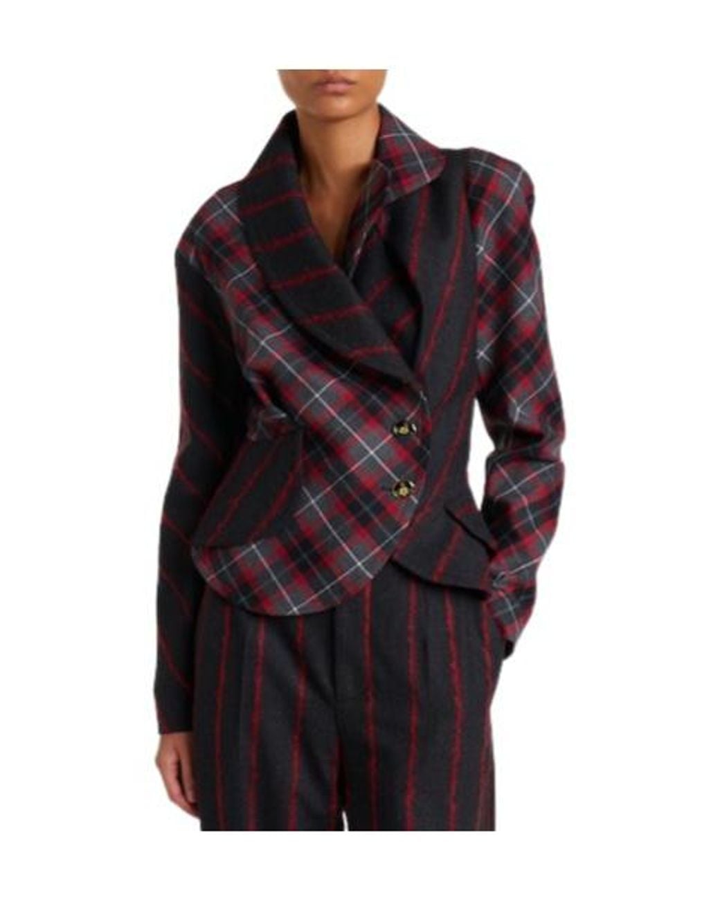 Vivienne Westwood Black Stormy Peplum Tartan Wool Jacket