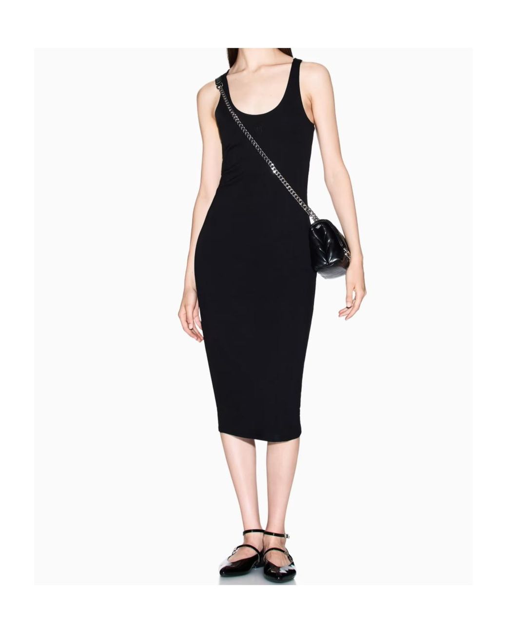 ARMANI EXCHANGE Black Ribbed Midi Dress