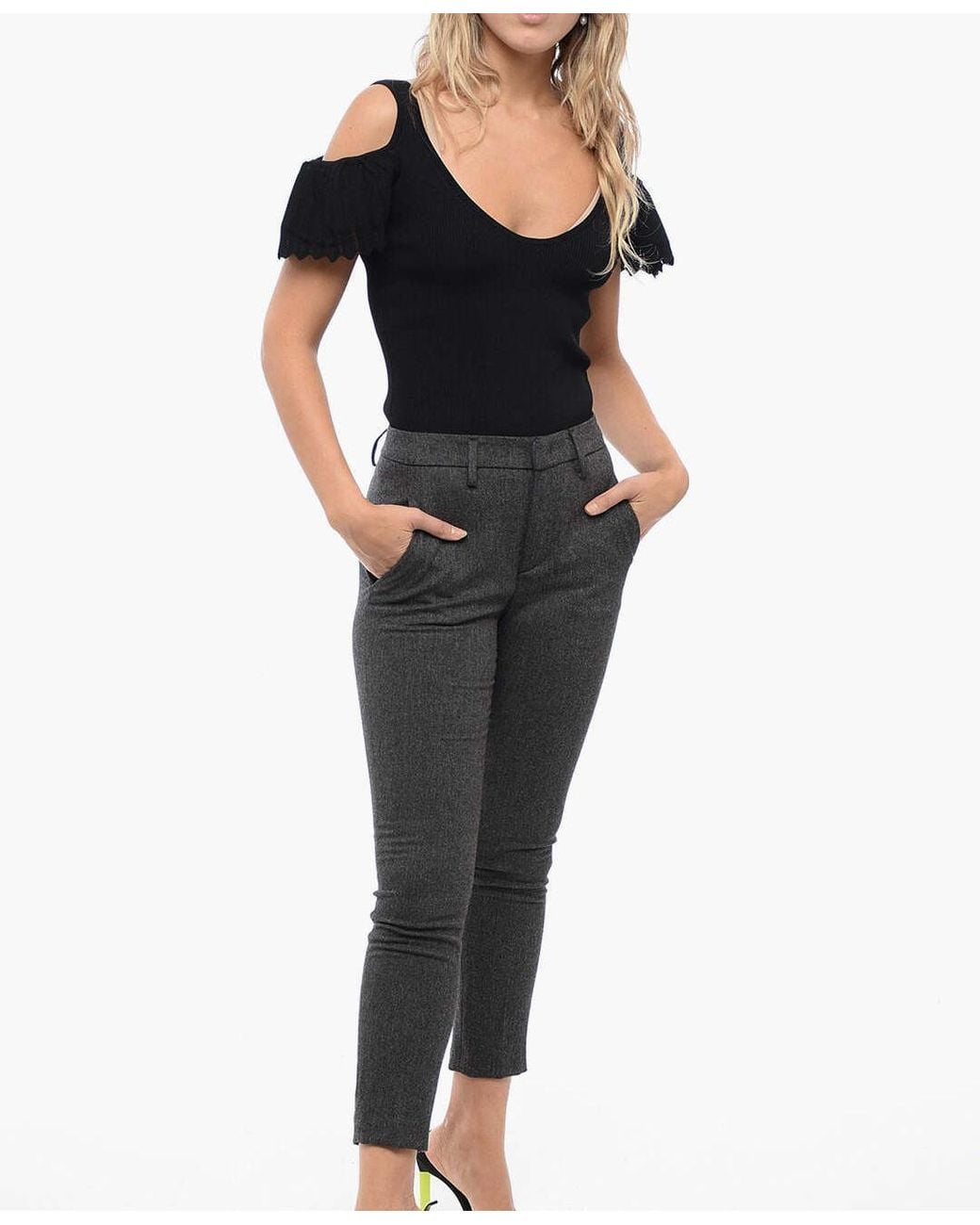 Dondup Black Carmen Herringbone-Pattern Trousers