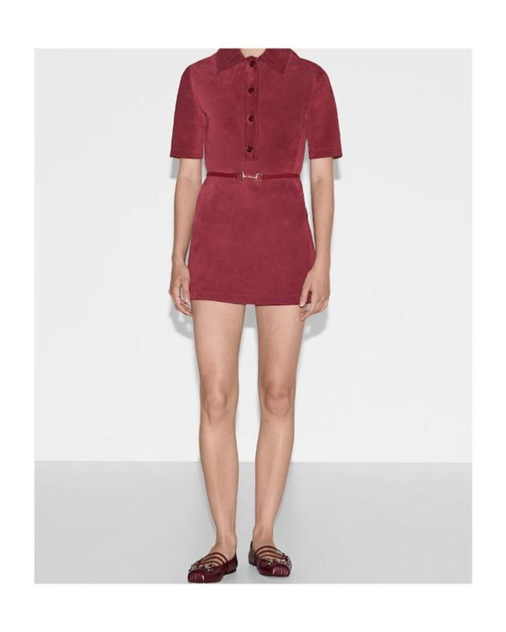 Gucci Red Horsebit Short-Sleeeve Shirt Dress