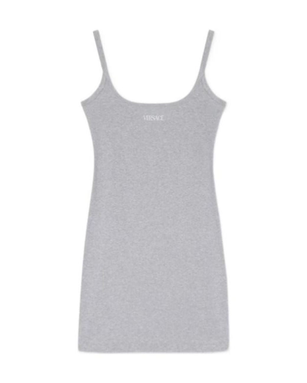 Versace Gray Logo Embroidered Ribbed Mini Dress