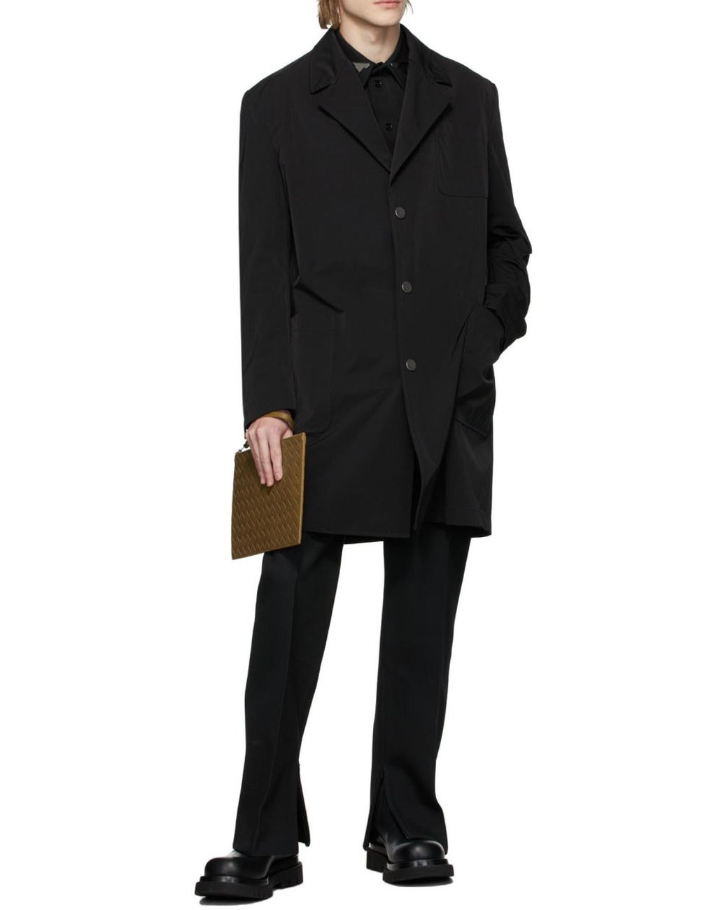 Bottega Veneta Black Wash Effect Elastic Nylon Coat for men