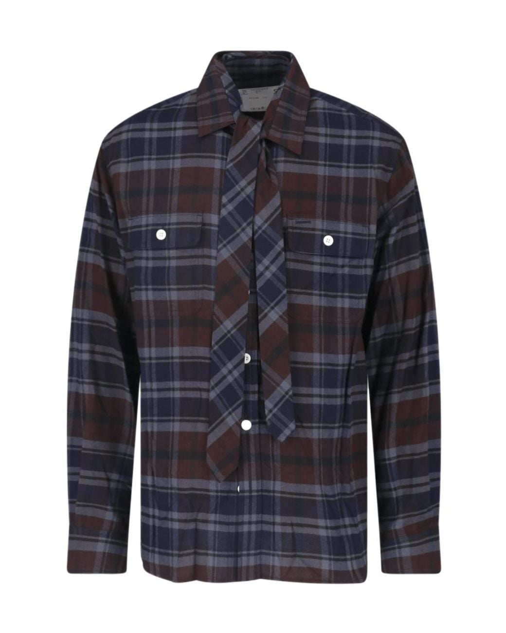 Sacai Blue Draped Plaid Shirt