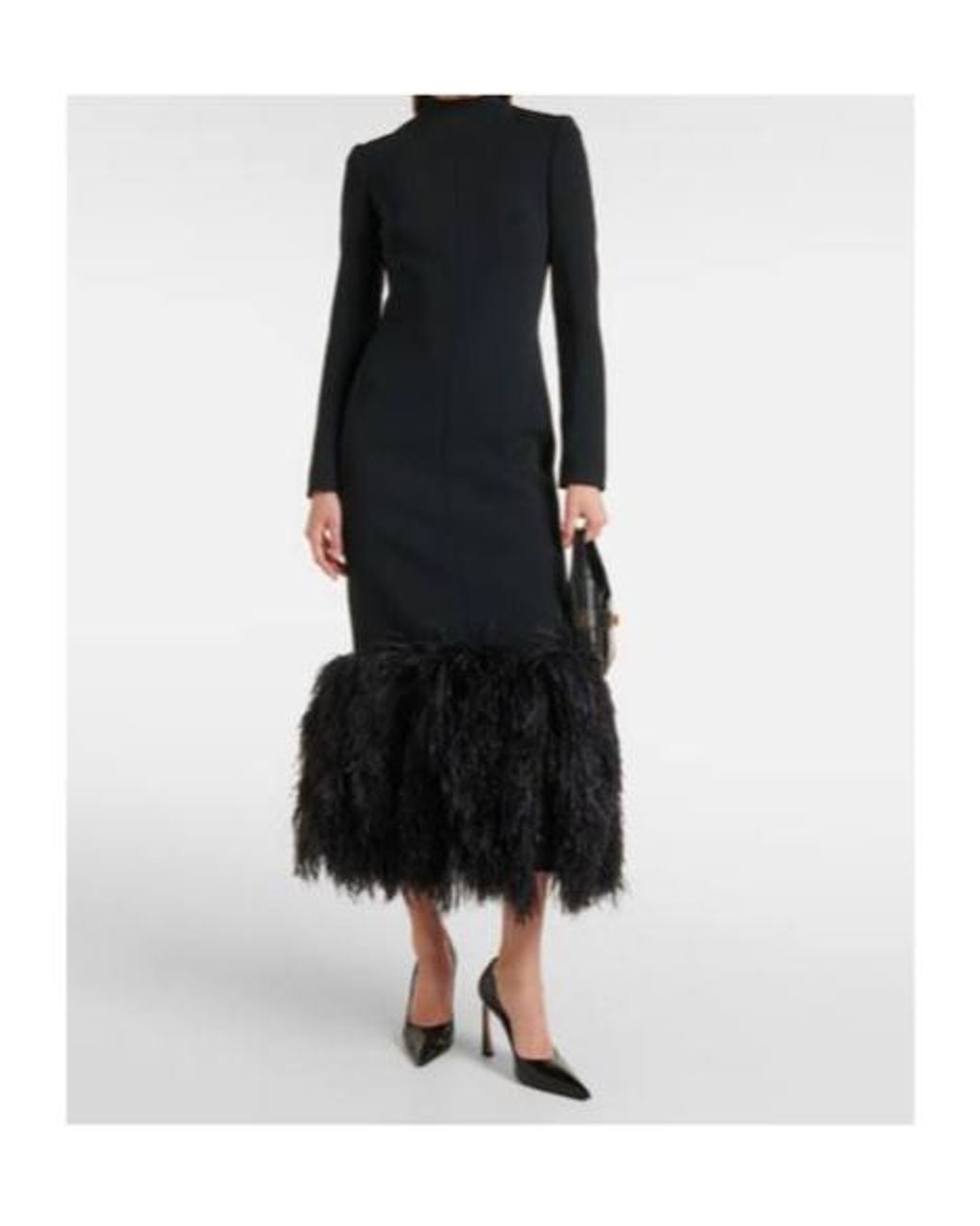 David Koma Black Feather-Trimmed Cady Midi Dress