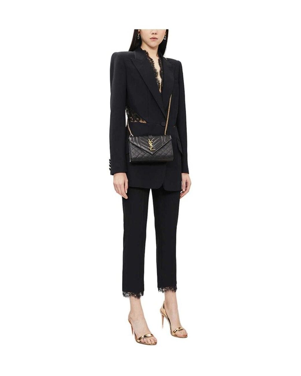 Saint Laurent Black Envelope Matelassé Small Crossbody Bag