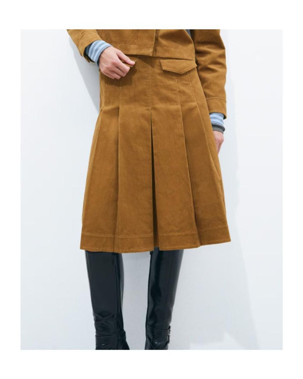 Tory Burch Brown Pleated A-Line Skirt