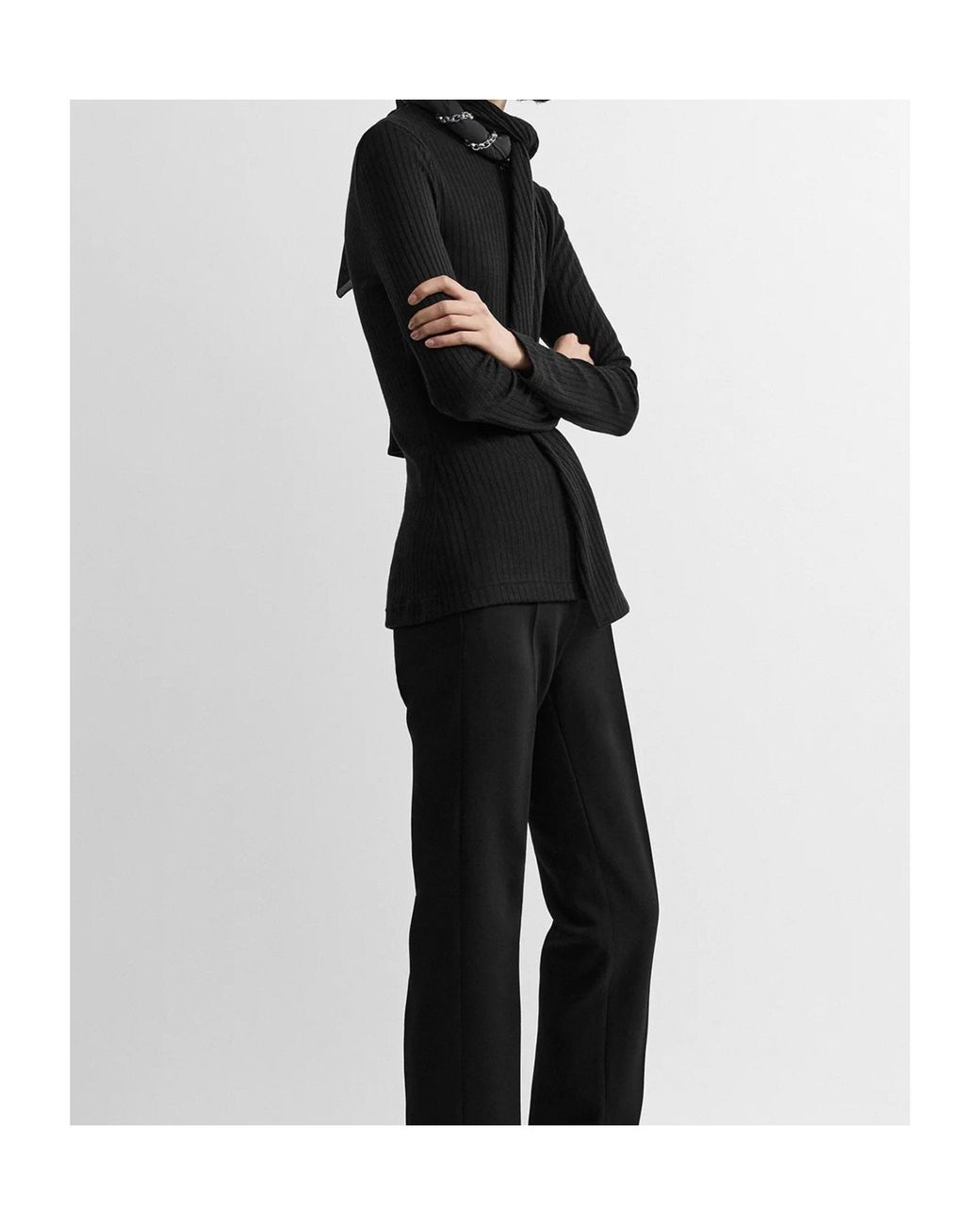 Totême Black Ribbed-Knit Scarf Blouse For