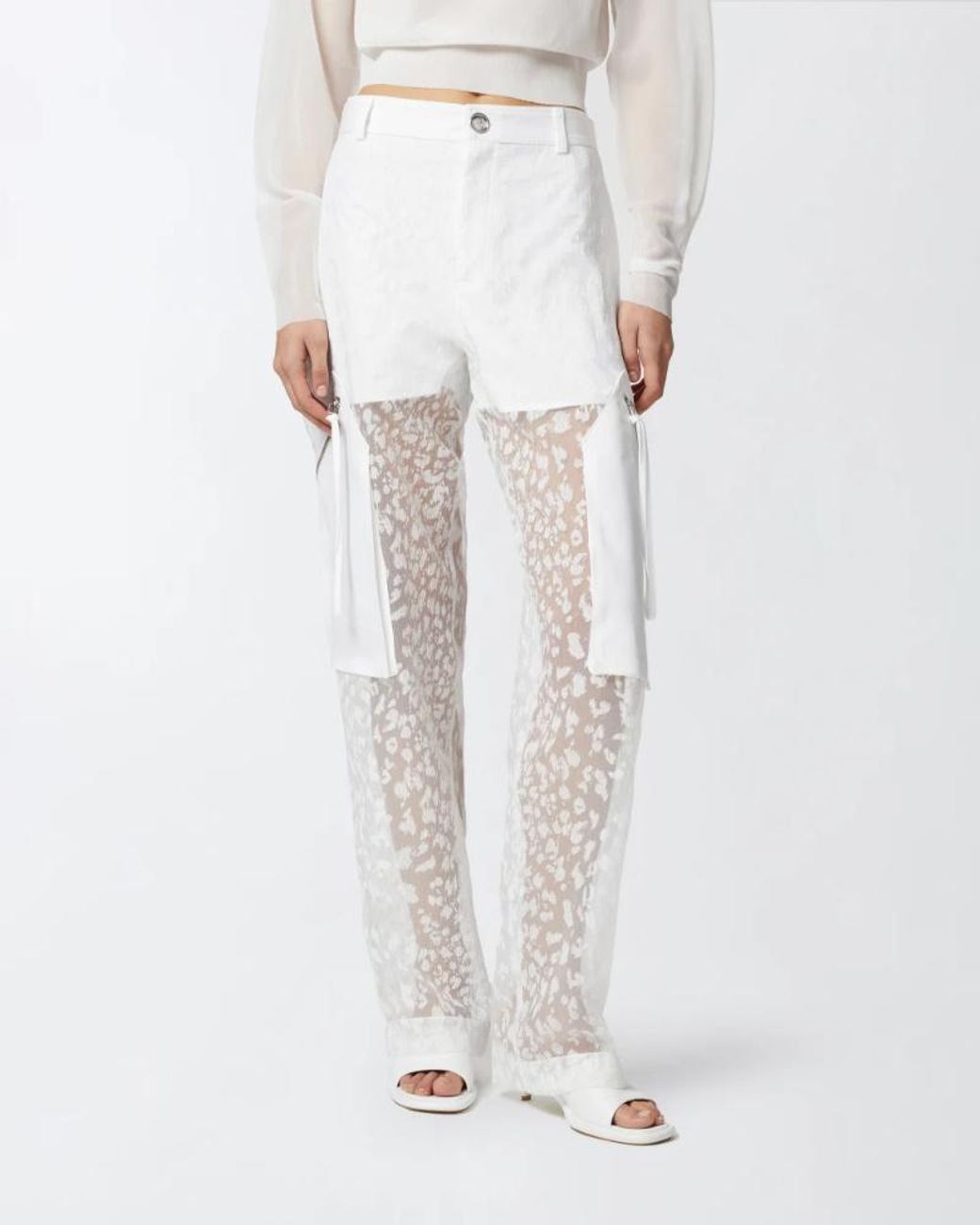 Pinko White Panelled Straight-Leg Trousers