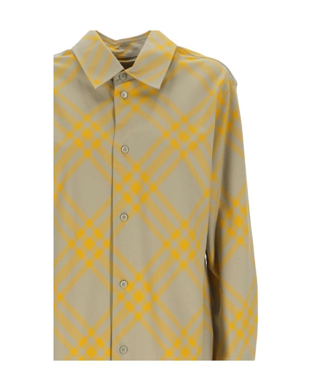 Burberry Yellow Checked Collared Long-Sleeve Shirt
