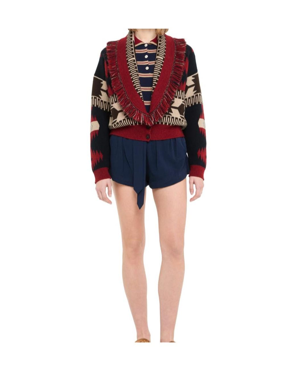 Alanui Red Icon Jacquard Cardi-Bomber Cardigan