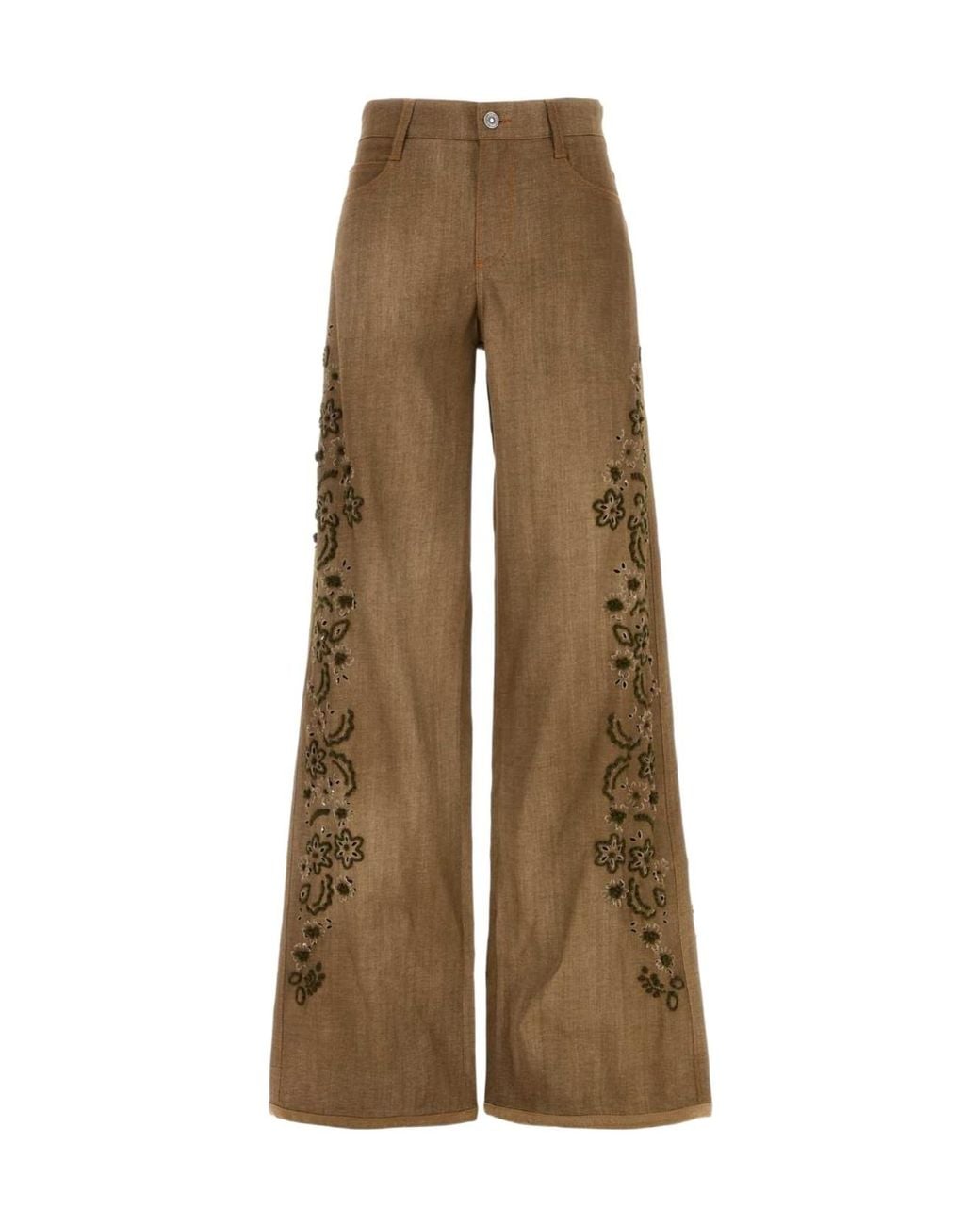 Ermanno Scervino Natural Floral-Embroidered Wide-Leg Trousers