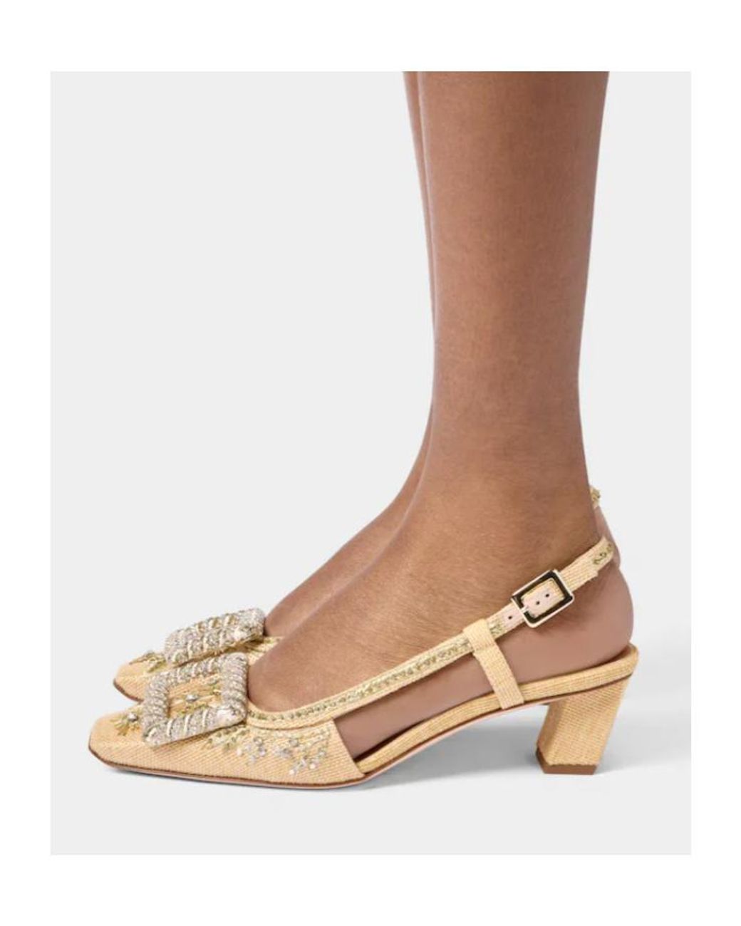 Roger Vivier Natural Crystal-Embellished Buckle Slingback Pumps